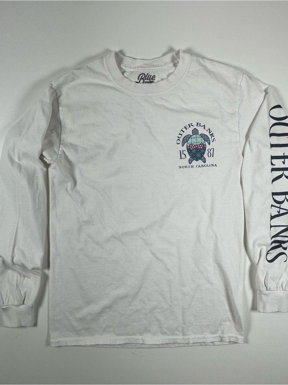 Blue 84 White Outer Banks Long Sleeve Tee with Turtle Graphic